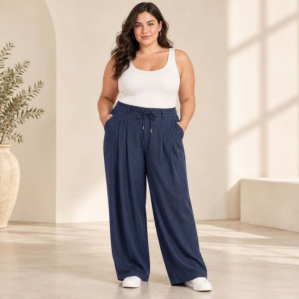 Lioness Wide Leg Pants Size XXXL Navy Blue Drawstring Trouser